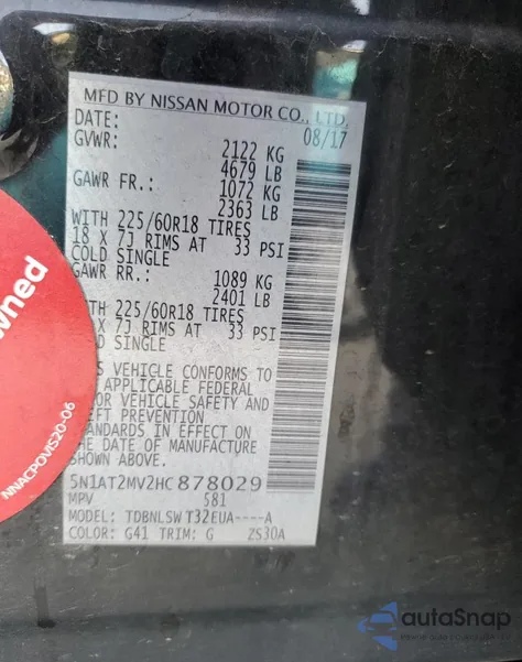 2017 Nissan Rogue Sv from USA, damaged, VIN 5N1AT2MV2HC878029